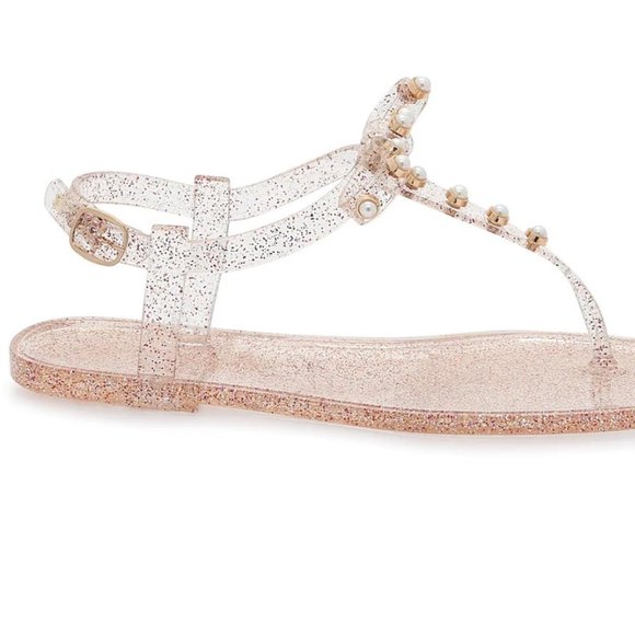 NEW Pearl Bow Jelly Sparkle Sandals - Picture 3 of 5